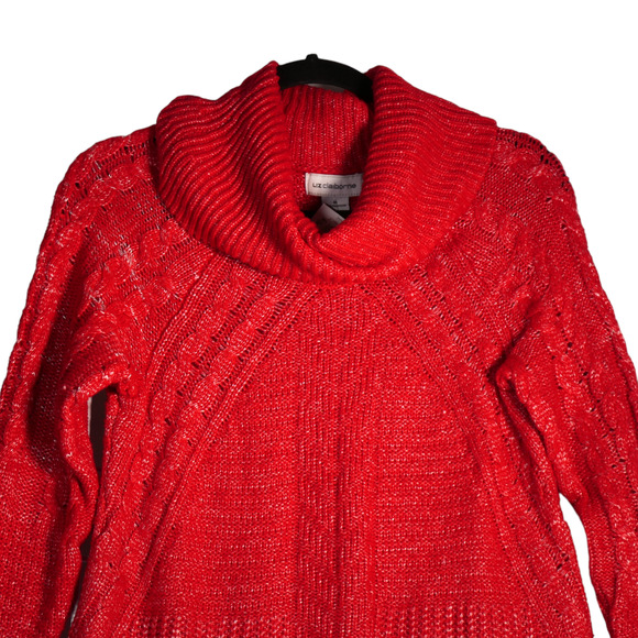 NEW Liz Claiborne Sweater Womens Medium Heathered Red with Silver Cowl Neck - Picture 2 of 6